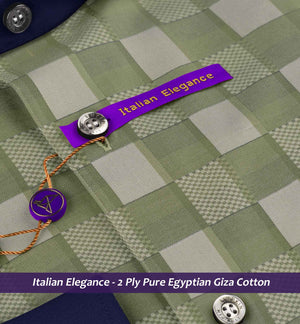 Athens- Moss Green & Beige Check- Navy Collar