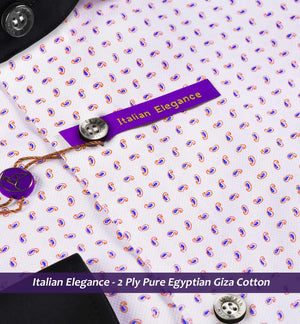 Sicily- Blue & Red Paisley Print- Black Collar