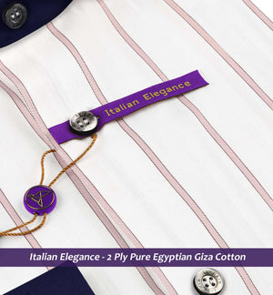 Pomona- Prose Pink & Burgundy Stripe- Navy Collar