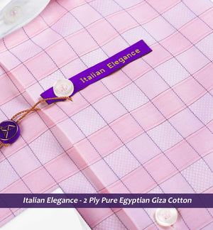 Trento- Flamingo Pink & Navy Check- White Collar