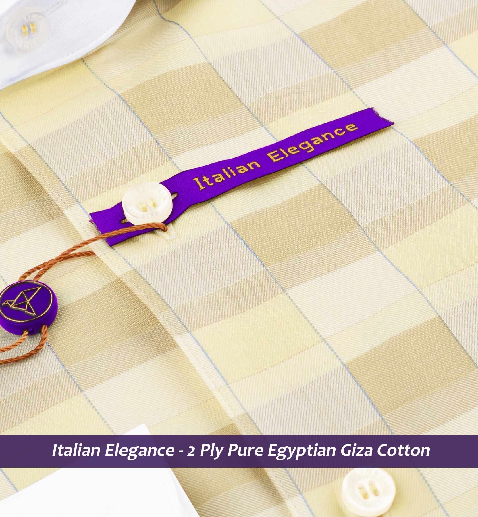 Cairoli- Daffodil Yellow & Beige Check- White Collar