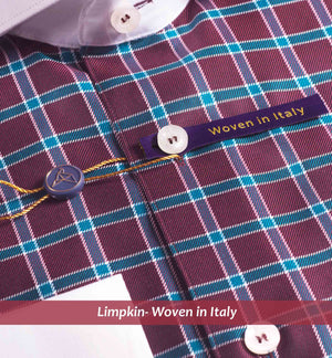 Monaco - Burgundy & Teal Check- White Collar