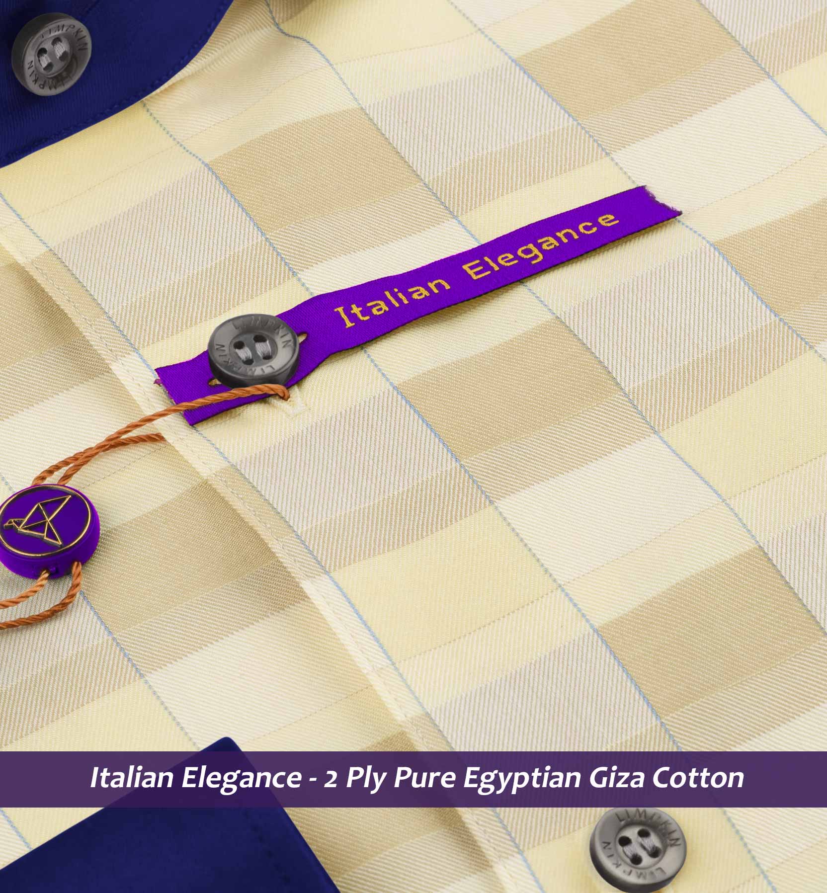 Montclair- Daffodil Yellow & Beige Check- Navy Collar