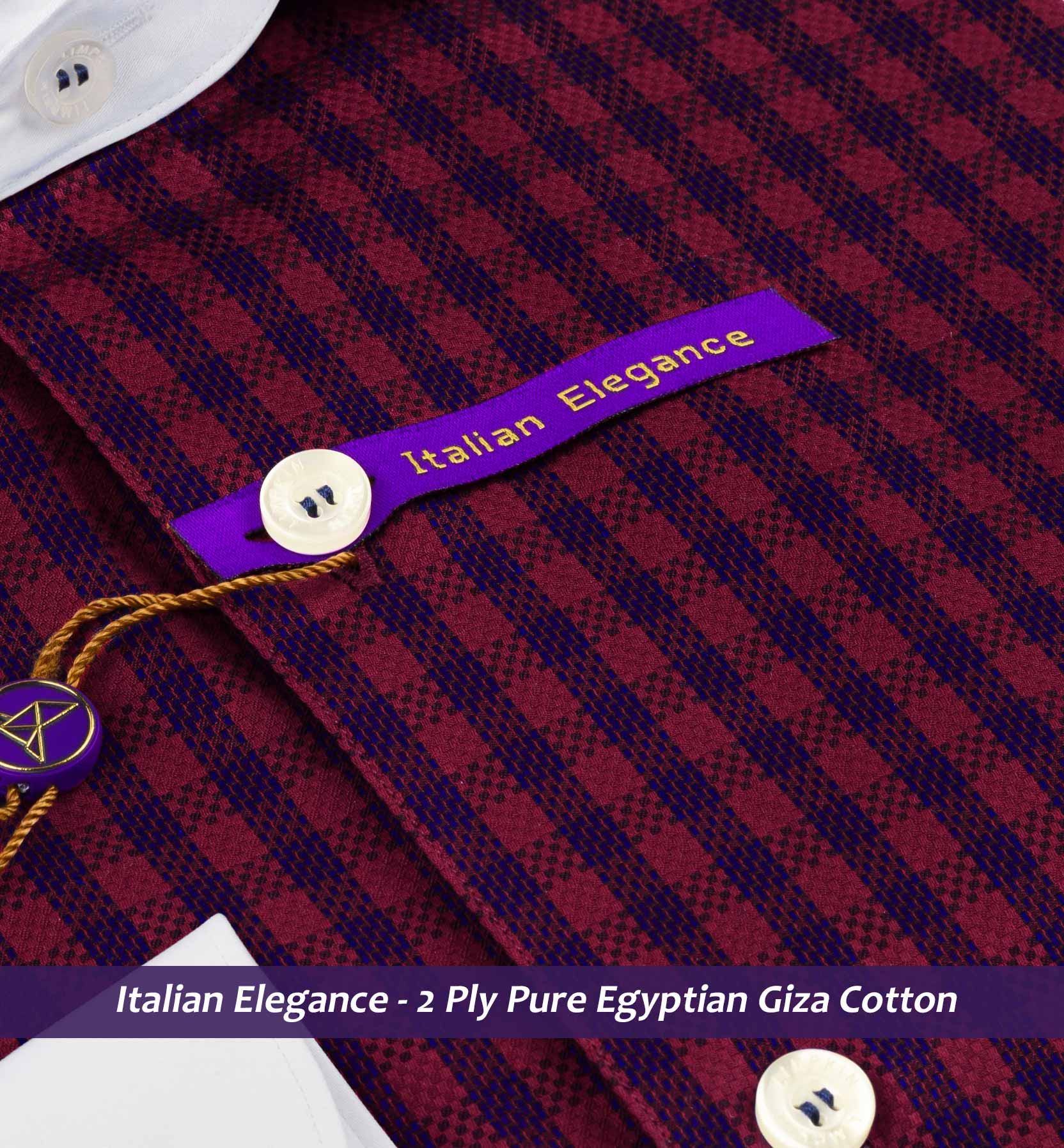 Lisbon- Burgundy & Navy Check- White Collar