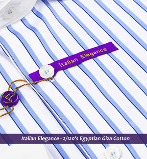 Moncler- Azure Blue & Navy Stripe- White Collar