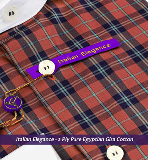 Orsha- Bronze Orange & Navy Check- White Collar