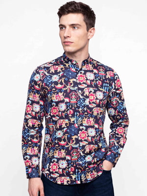Osaka- Navy & Beige Magical Print