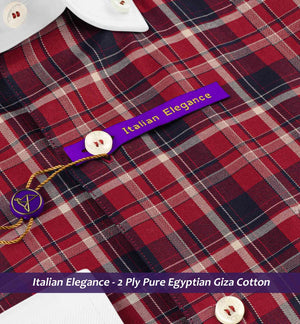 Nostrand- Navy & Burgundy Check- White Button Down Collar