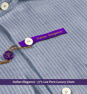 Nevada- Flint Grey & Beige Stripe Linen- 77's Lea Pure Luxury Linen