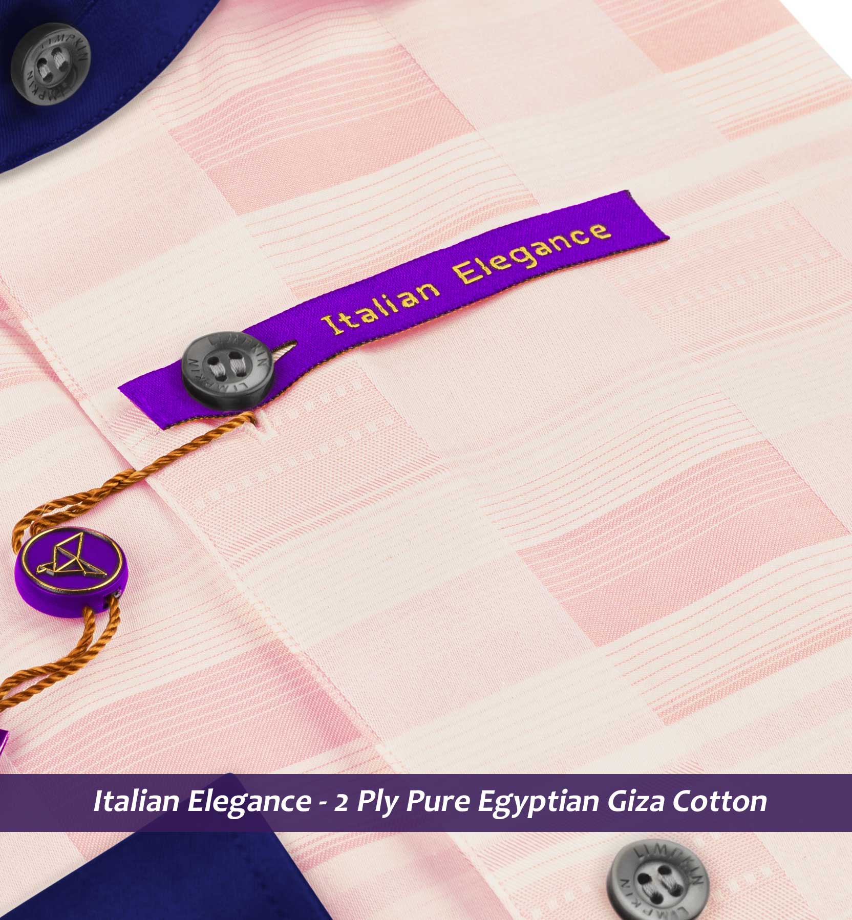 Finland- Ivory & Lemonade Pink Check- Navy Collar
