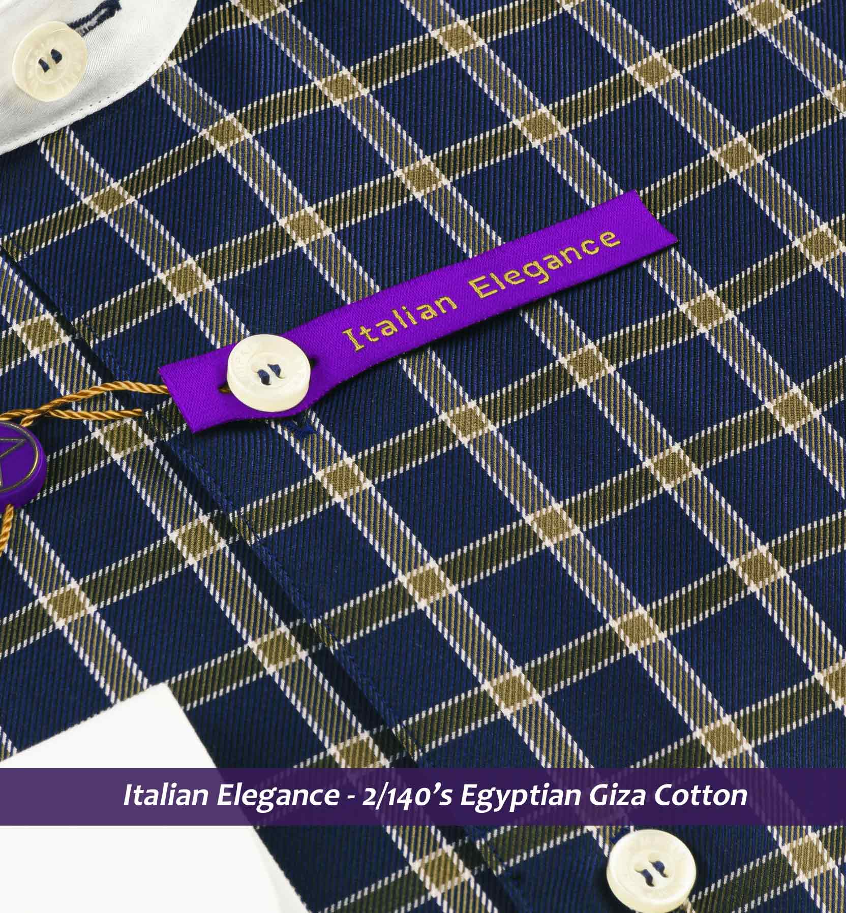 Luxor- Navy & Moss Green Check- White Collar