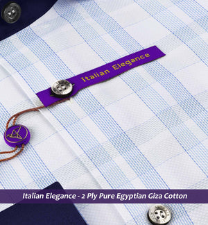 Porus- Cerulean Blue & White Check- Navy Collar