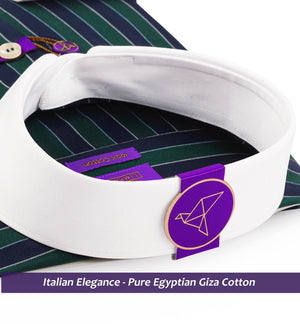 Oregon- Pine Green & Navy Stripe- White Collar