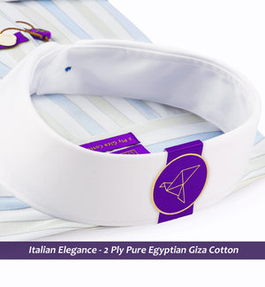 Morrison- Azure Blue & Beige Stripe- White Collar