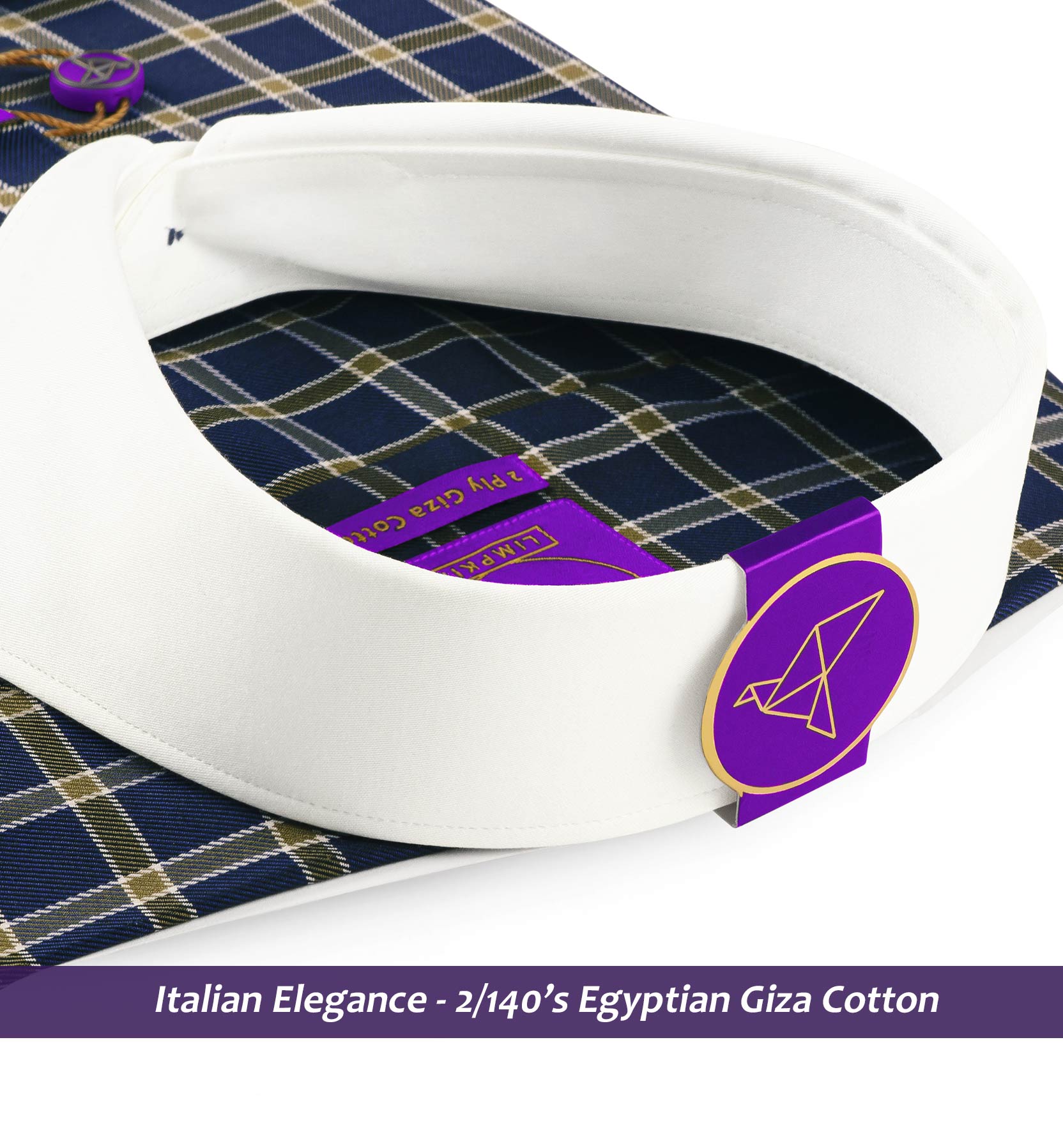 Luxor- Navy & Moss Green Check- White Collar