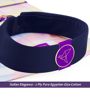 Portugal- Daffodil Yellow & Pink Check- Navy Collar