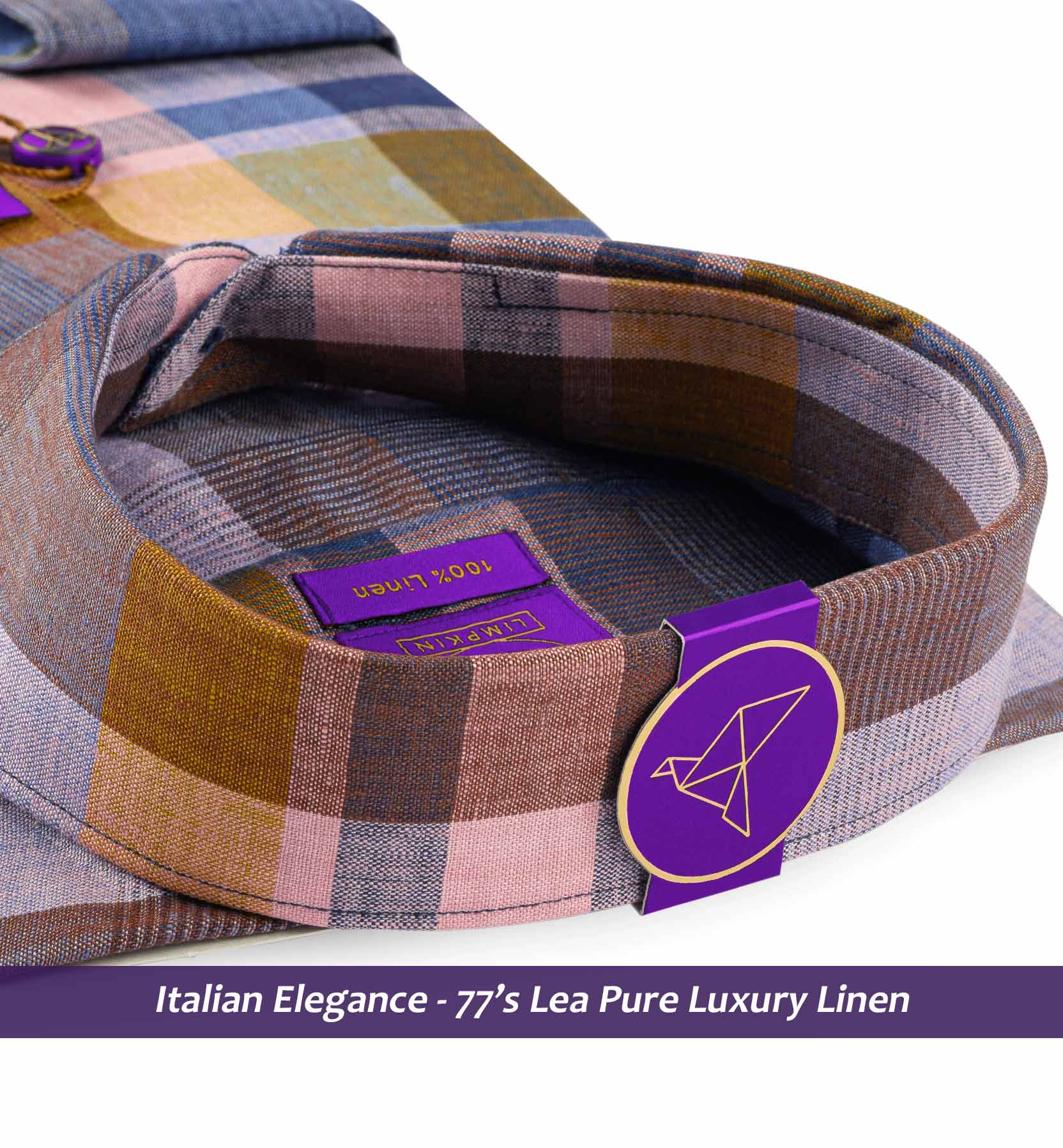 Brisbane- Navy & Orange Check Linen- 77's Lea Pure Luxury Linen