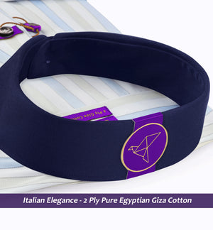 Austin- Azure Blue & Beige Stripe- Navy Collar