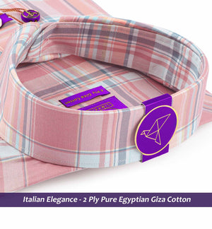 Logrono- Carnation Pink & Blue Check- Button Down