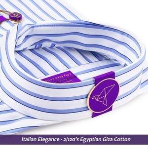 Austin- Azure Blue & Navy Stripe- 2/120 Egyptian Giza Cotton