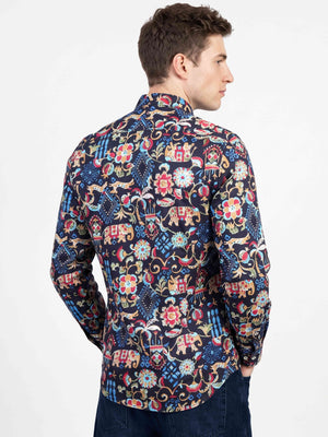 Osaka- Navy & Beige Magical Print