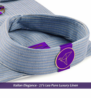 Nevada- Flint Grey & Beige Stripe Linen- 77's Lea Pure Luxury Linen