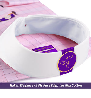 Trento- Flamingo Pink & Navy Check- White Collar