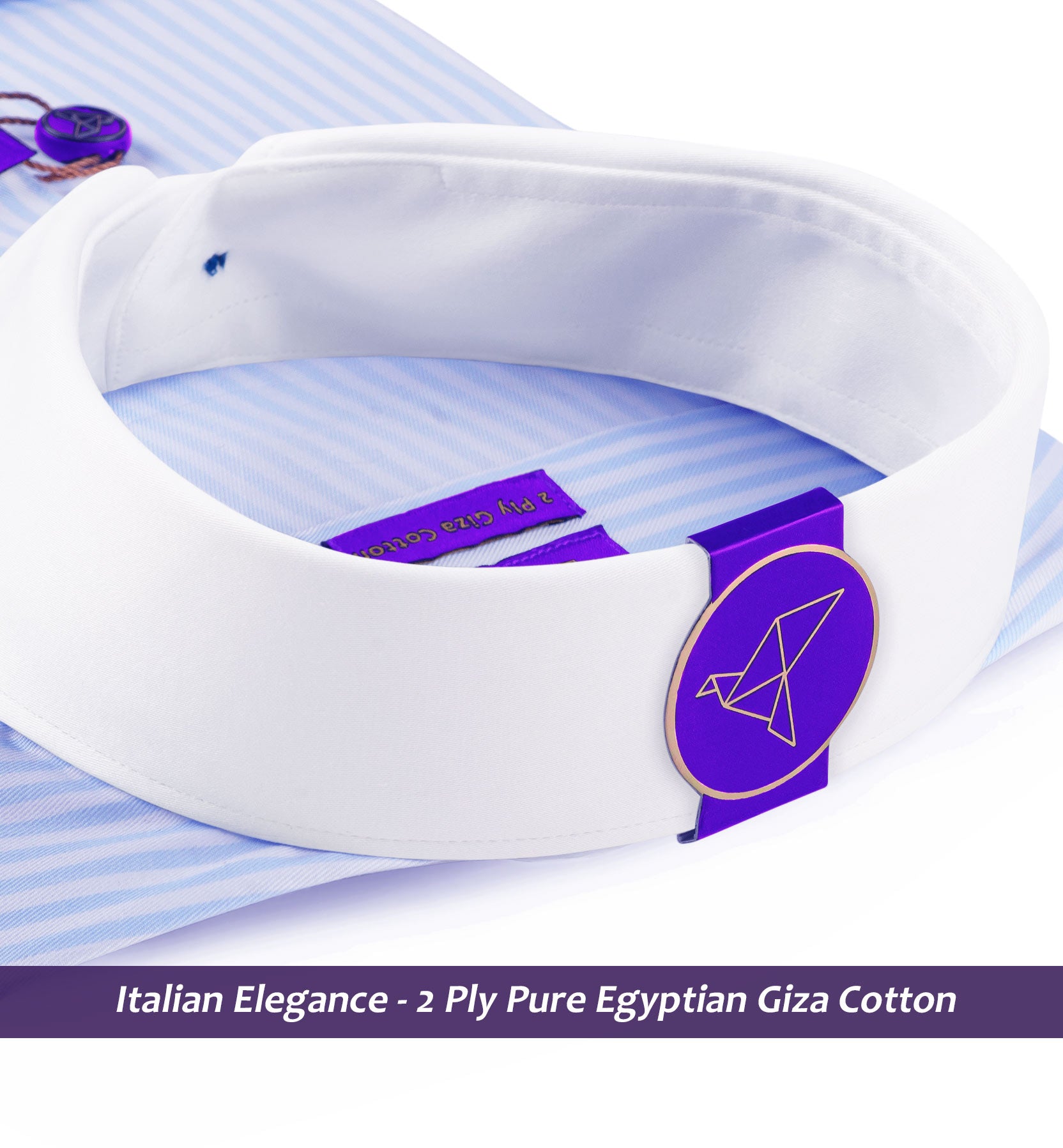 Romania- Azure Blue & White Stripe- White Collar