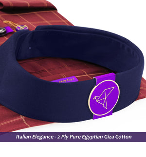 Huesca- Burgundy & Beige Check- Navy Collar