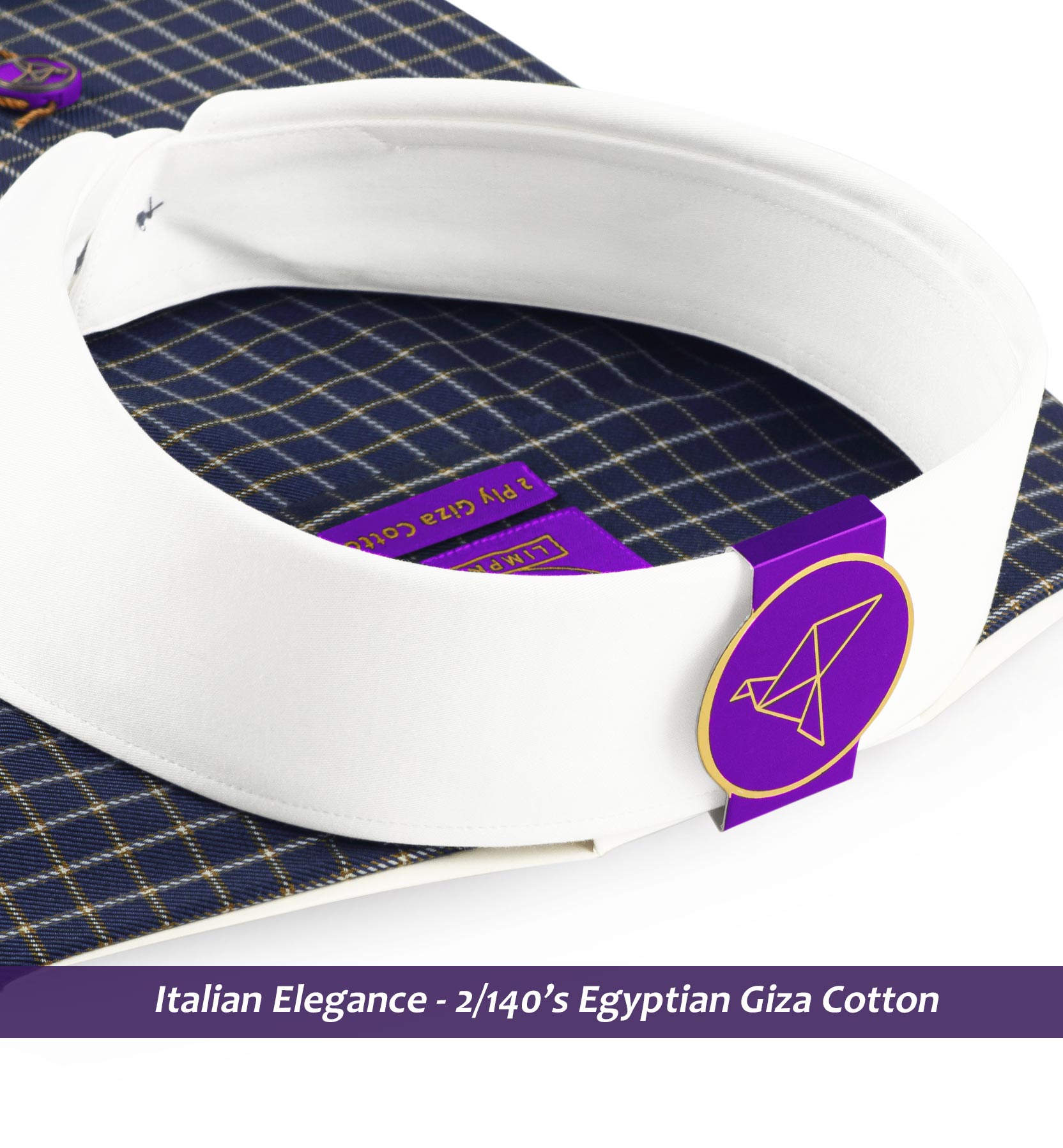 Porus- Navy & White Check- White Collar- 2/140 Egyptian Giza Cotton
