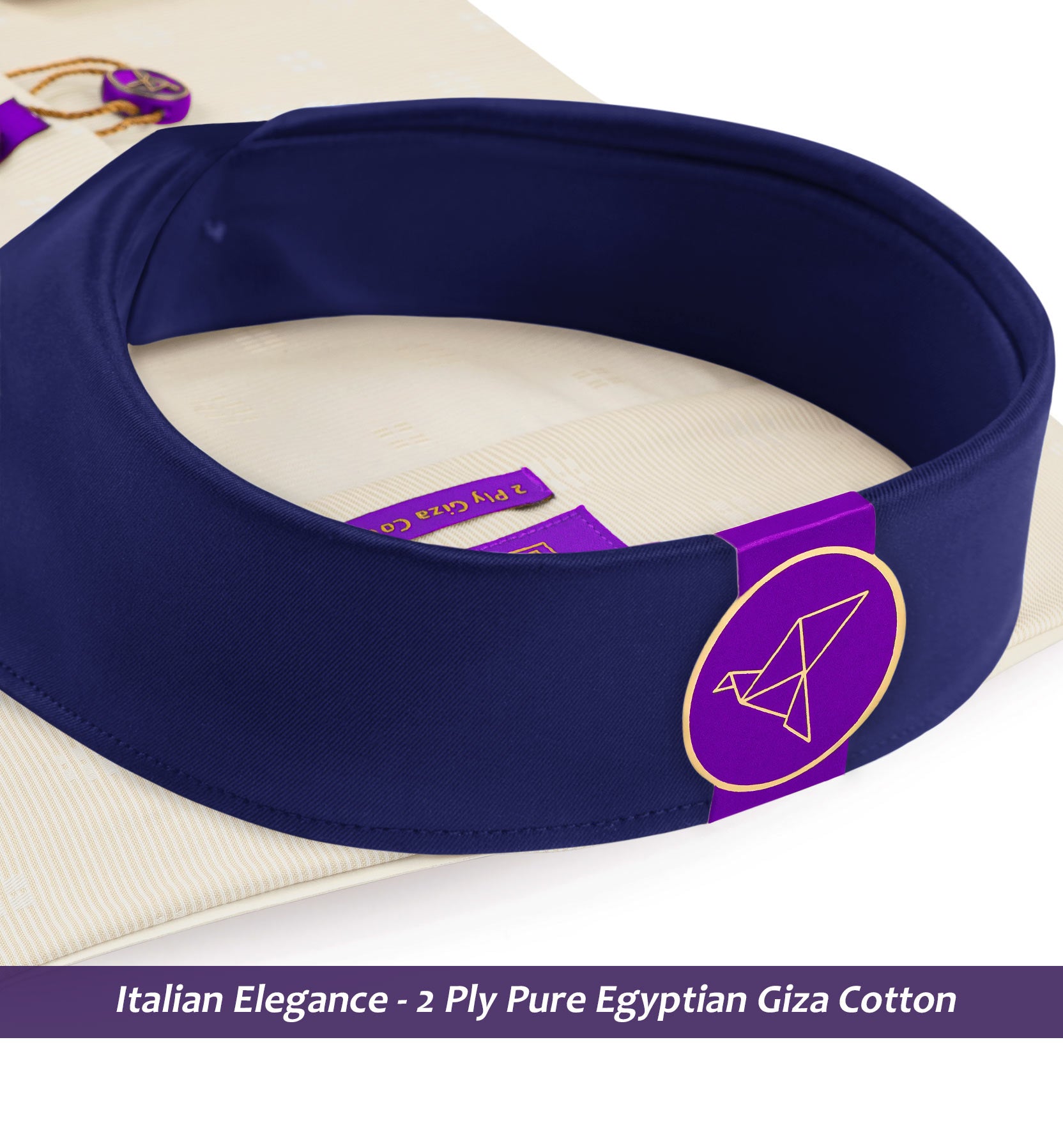 Salvador- Beige & White Motif- Navy Collar