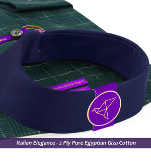 Maribo- Seaweed Green & Beige Check- Navy Collar