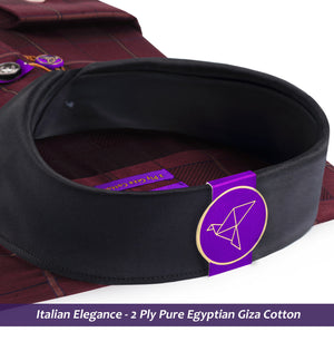 Portugal- Burgundy & Olive Check- Black Collar