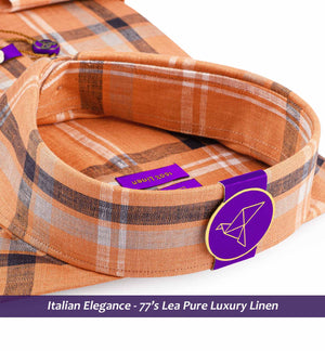 Faliraki- Cantaloupe Orange Check Linen