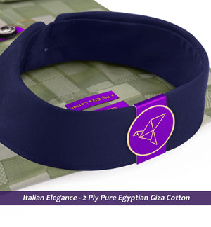 Athens- Moss Green & Beige Check- Navy Collar