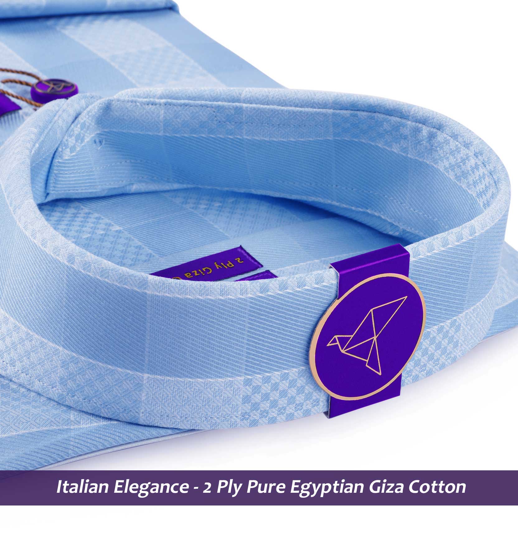 Cortland- Azure Blue & White Check- 2 Ply Egyptian Giza Cotton- Delivery from 28th August