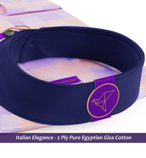 Postiano- Flamingo Pink & Lilac Check- Navy Collar