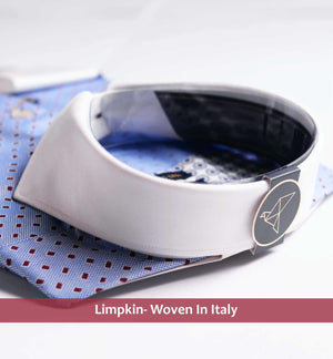 Florence- Azure Blue & Burgundy Print- White Collar