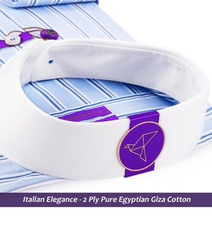 Elmira- Azure Blue & White Stripe- White Collar