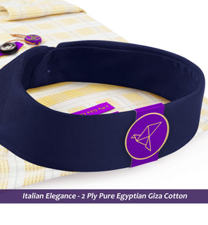 Cyprus- Amber Yellow & Ivory Stripe- Navy Collar
