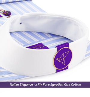 Coronado- Azure Blue & Navy Stripe- White Collar