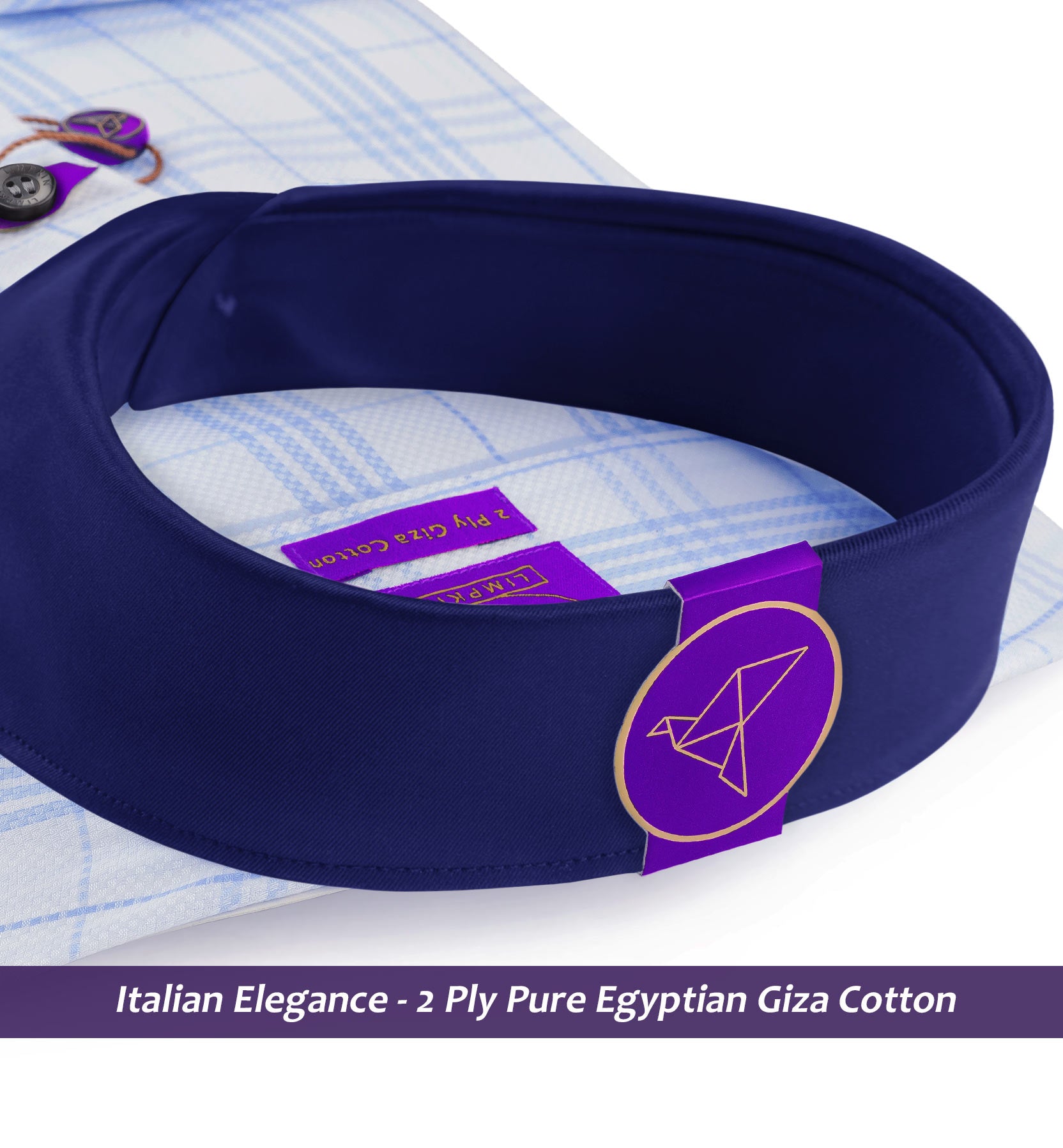 Orlando- Azure Blue & White Check- Navy Collar