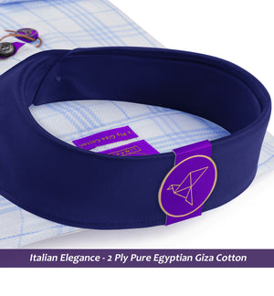 Orlando- Azure Blue & White Check- Navy Collar