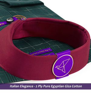 Pengfei- Seaweed Green & Beige Check- Burgundy Collar