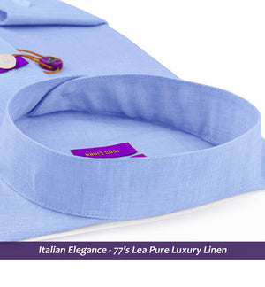 Amalfi- Azure Blue Linen- Mandarin Collar- 77's Lea Pure Luxury Linen