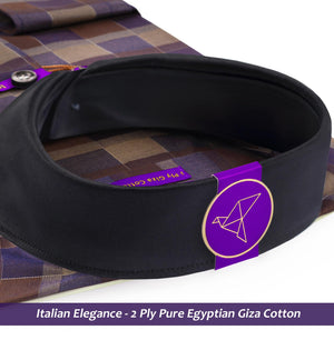 Maribo- Navy & Caramel Brown Check- Black Collar