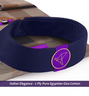 Rochelle- Caramel Brown & Navy Check- Navy Collar