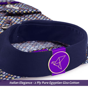 Syracuse- Navy Blue & Orange Print- Navy Collar