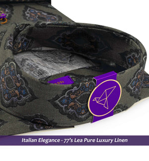 Sardinia- Seaweed Green & Beige Linen Print