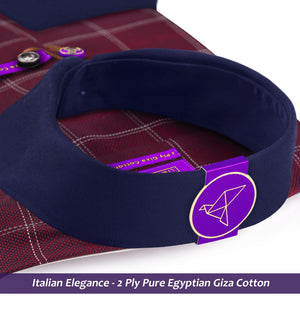 Lancaster- Burgundy & White Check- Navy Collar